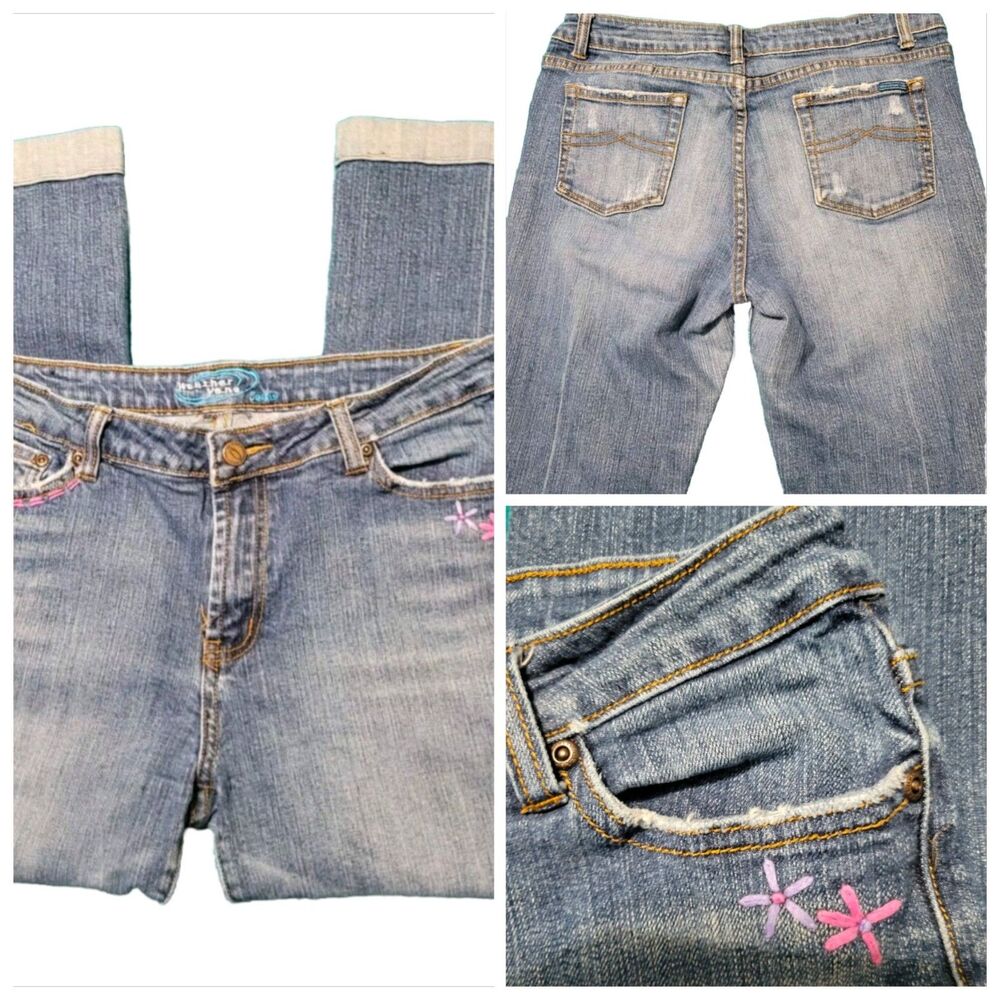 Vintage Weather Vane Capri Jeans 11 Stretch Embroidered Y2K